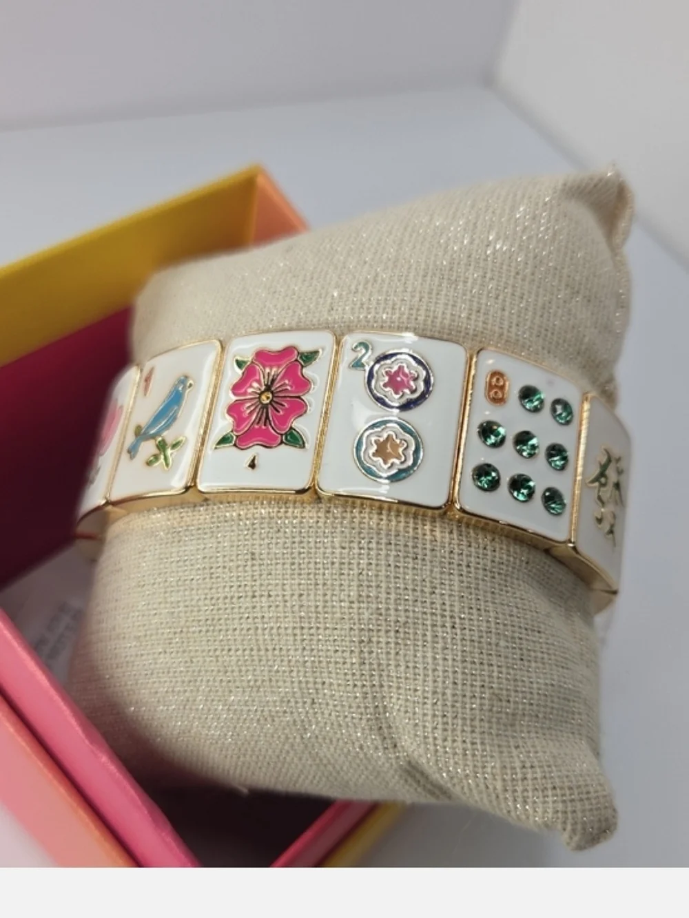 👉✨️ Piper K Colorful Mahjong Tile Stretch Bracelet - Floral & Bird Motifs